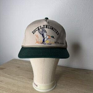 Ducks Unlimited Beige Hat Green Bill Snapback Cap Hat 90s Vintage Bethel Alaska